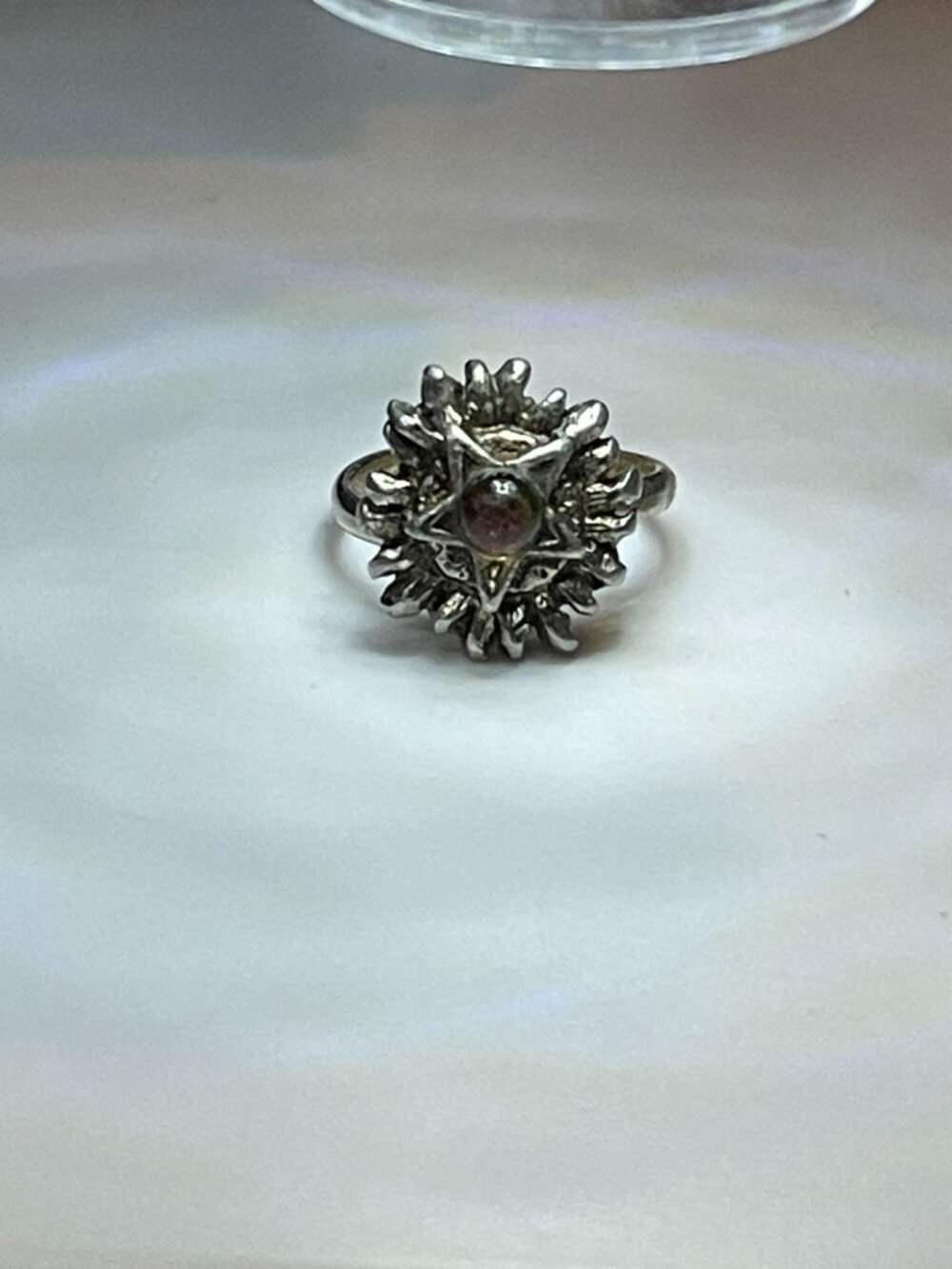 Gothic Sunburst Iridescent Glass Star Ring Size 3 Vintage 60s